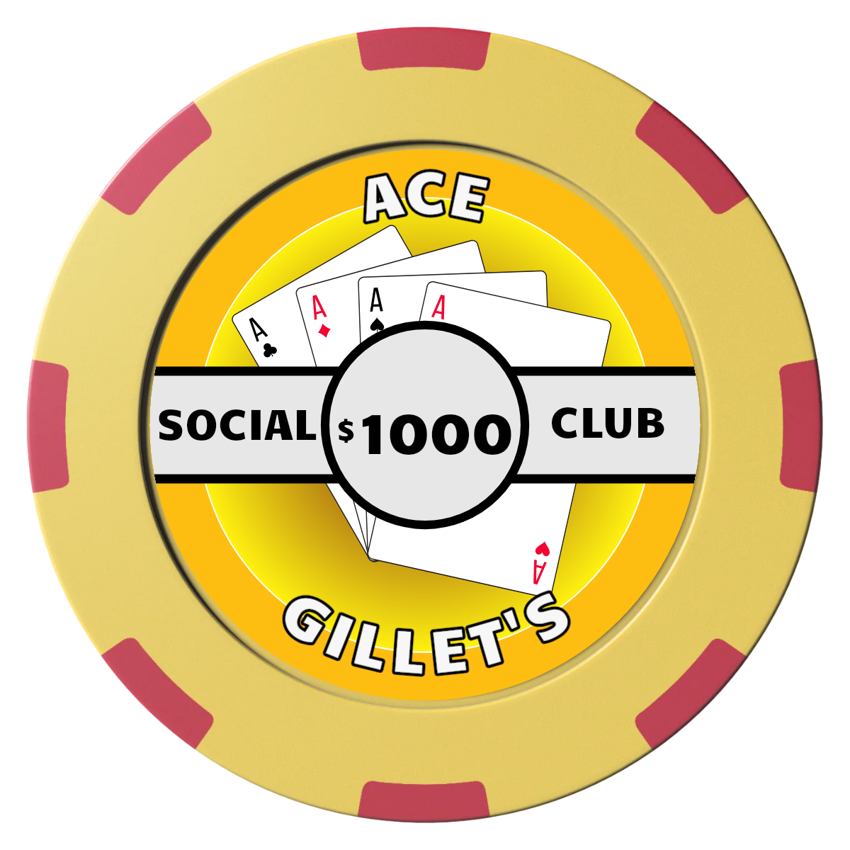 Ace Gillet's Clay Poker Chips - Yellow / 8 Spot (2 Tone) / 40mm - Front