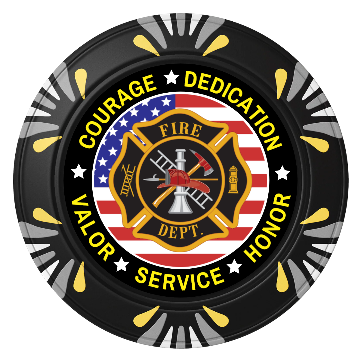 Firefighter Maltese Cross Clay Poker Chips - Black / Macau / 40mm - Back