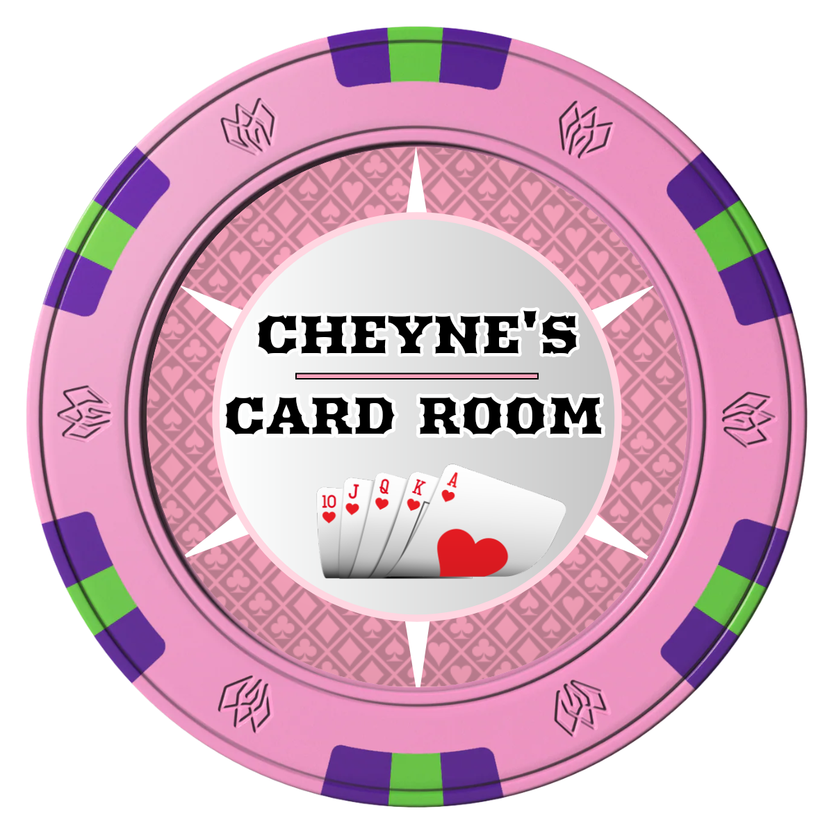 Cheyne's Card Room Clay Poker Chips - Pink / 6 Spot Gem / 40mm - Front