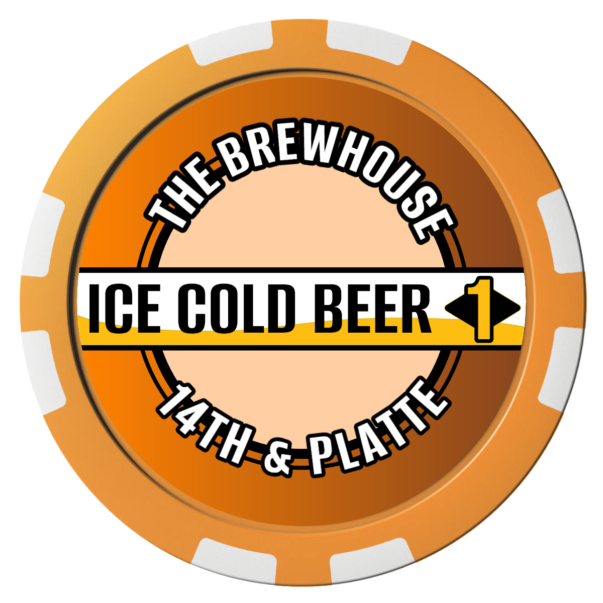 Ice Cold Beer Drink Token Composite Poker Chips - Orange / 8 Stripe - Front