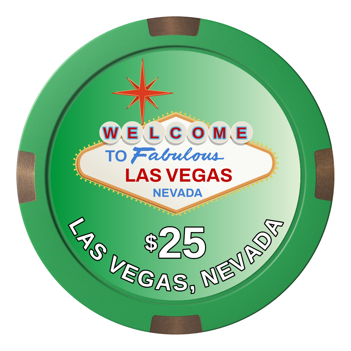Vegas Sign Composite & Metal Hybrid Poker Chips - Green / 4 Spot - Front