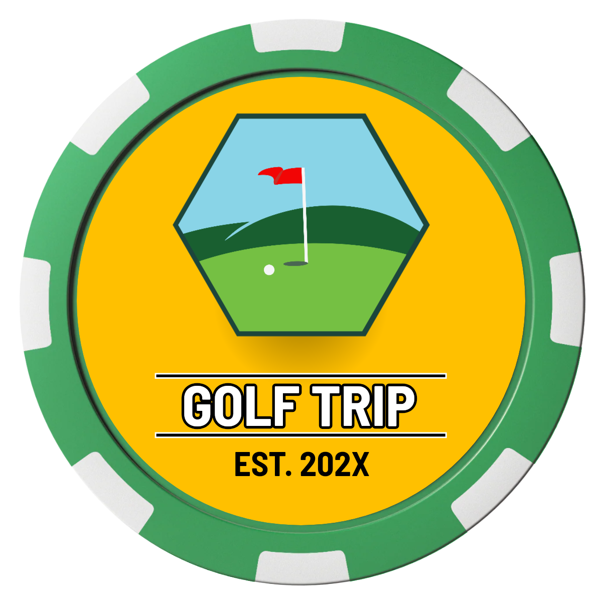 Golf Trip #001 Magnetic Composite Poker Chips - Green / 8 Spot - Front