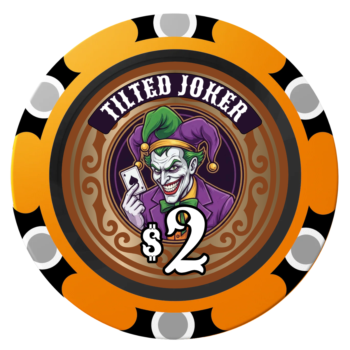 Tilted Joker Clay Poker Chips - Orange / Monte Carlo / 40mm - Front