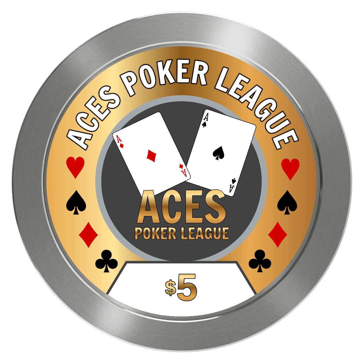 Aces Poker League Aluminum Poker Chips - Silver - Front