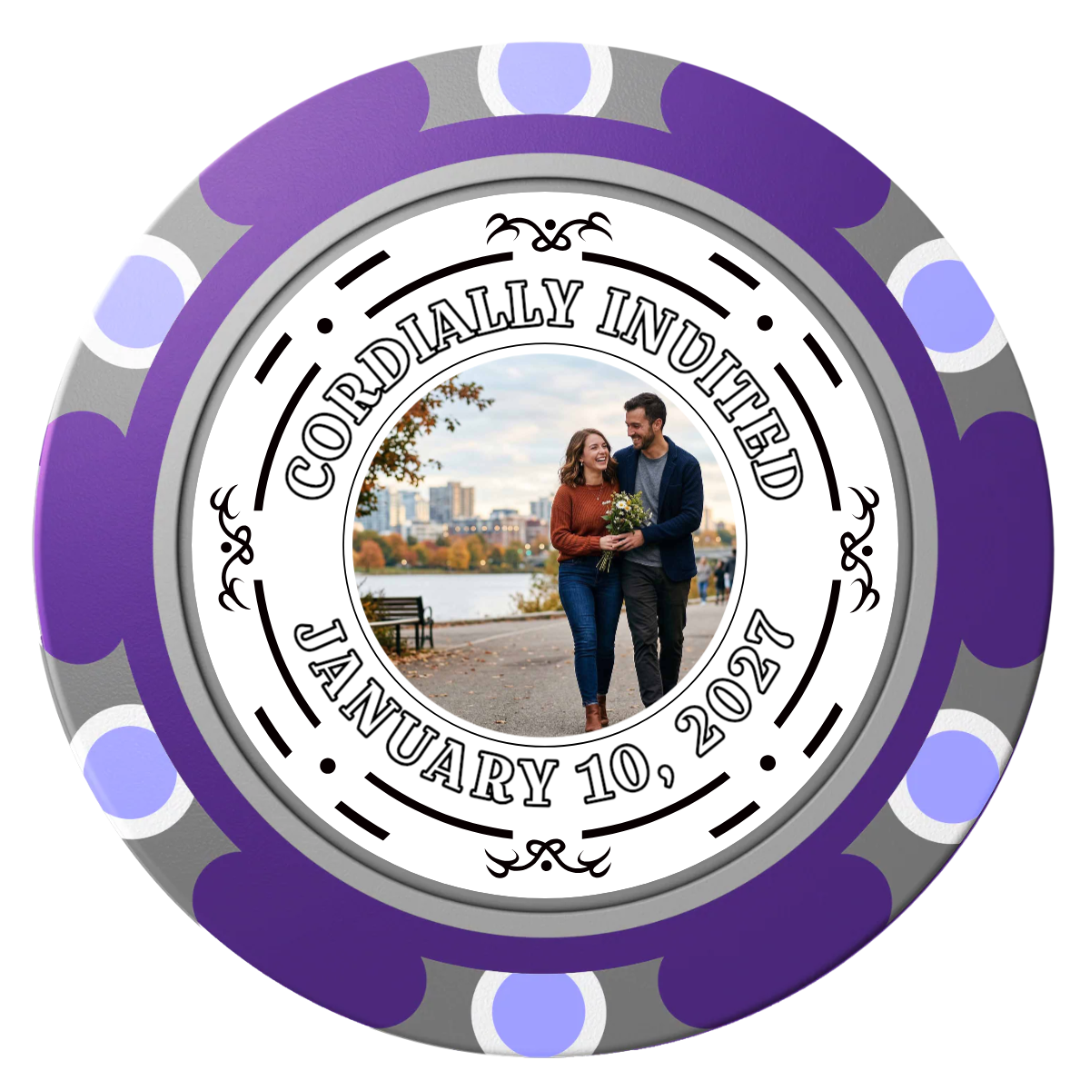 Save the Date Element Clay Poker Chips - Purple / Monte Carlo / 40mm - Front