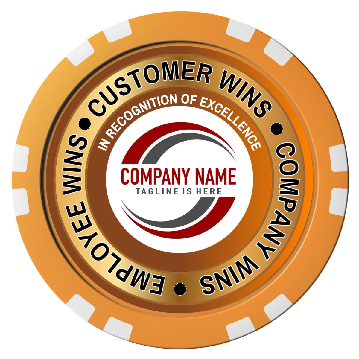 Gold Standard Composite Poker Chips - Orange / Double Stripe - Front