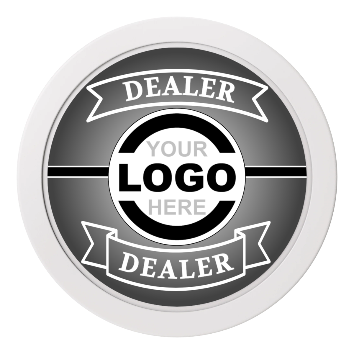 Double Banner 2" Composite Dealer Button - White - Front