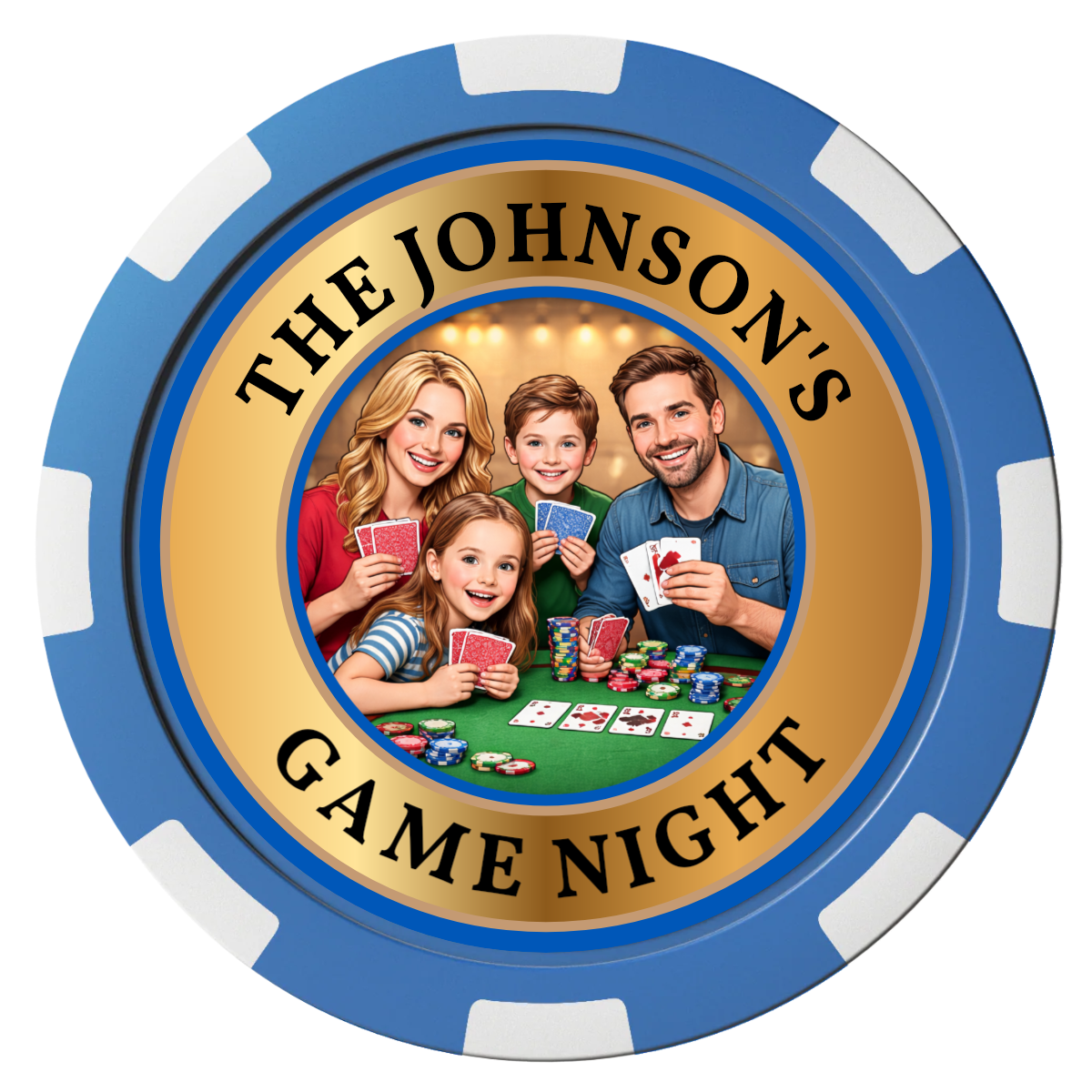 Family Game Night Magnetic Composite Poker Chips - Blue / 8 Spot - Front