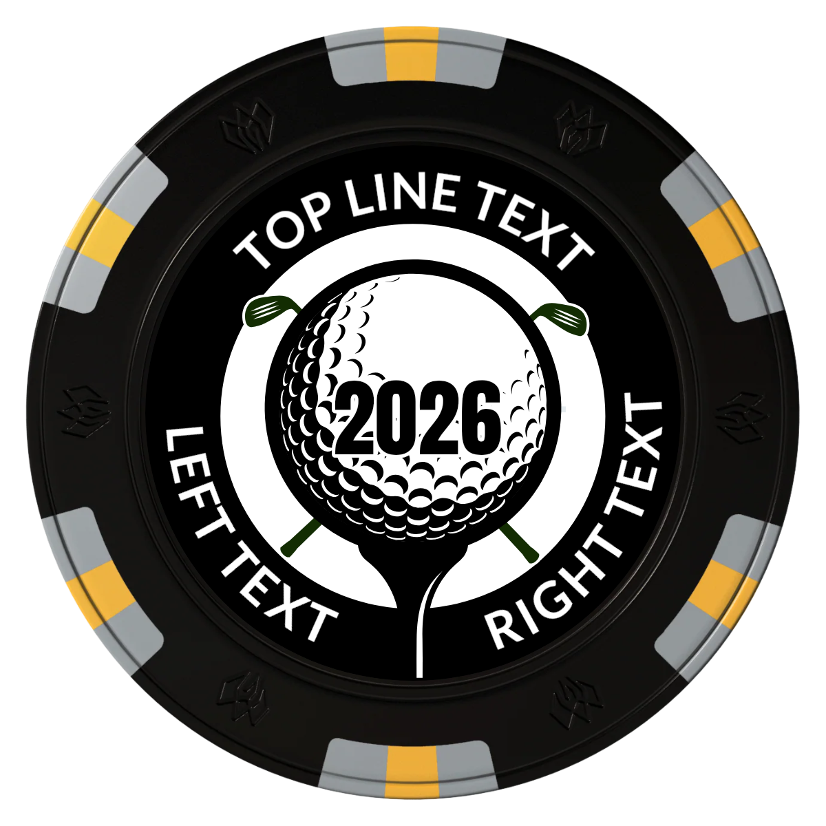 Tee it up Clay Poker Chips - Black / 6 Spot Gem / 43mm - Front