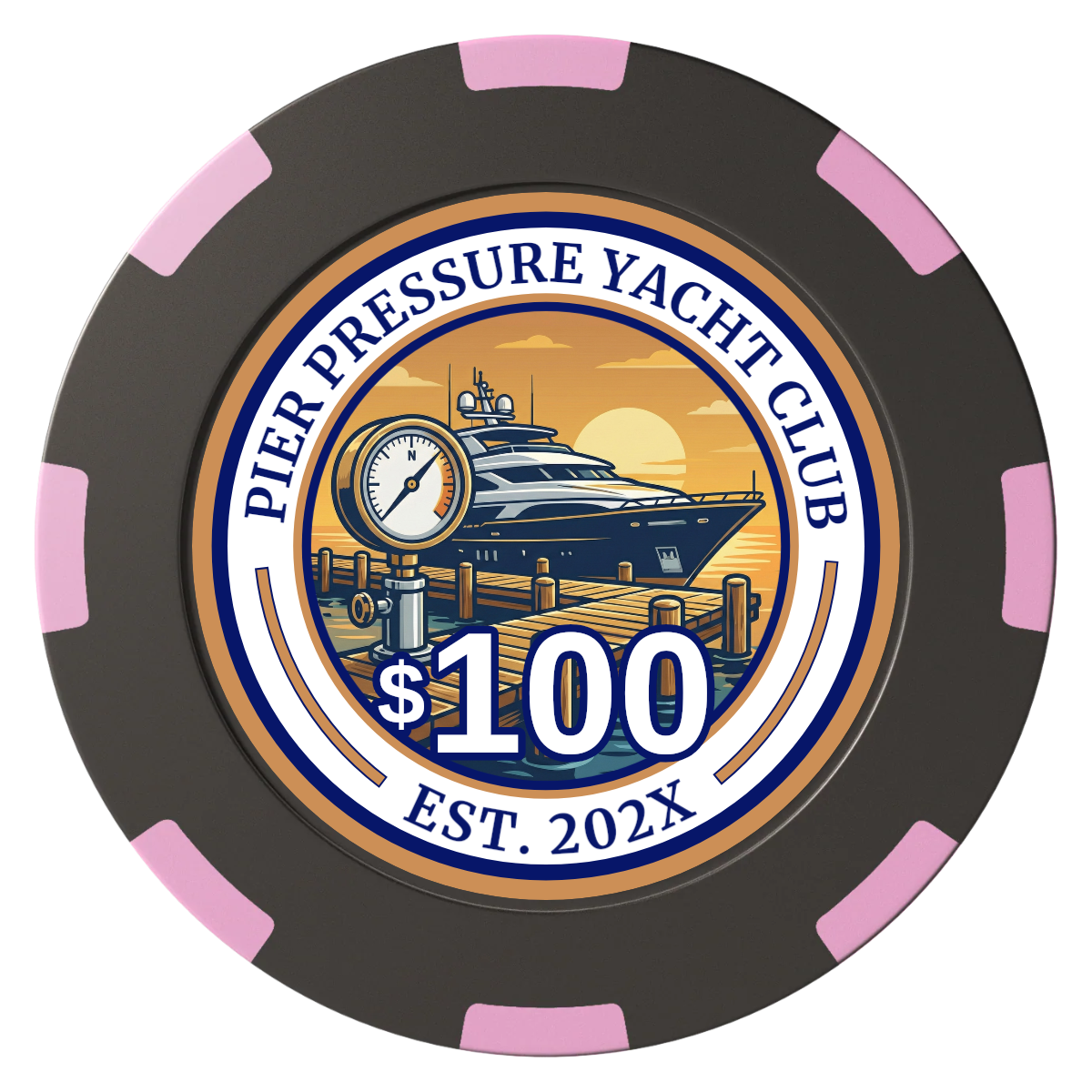 Anchor Down Card Room Clay Poker Chips - Black / 8 Spot (2 Tone) / 40mm - Back
