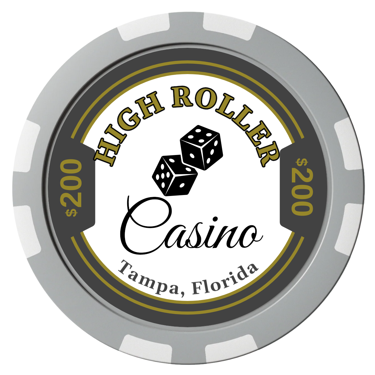 High Roller Casino Composite Poker Chips - Gray / 8 Stripe - Front