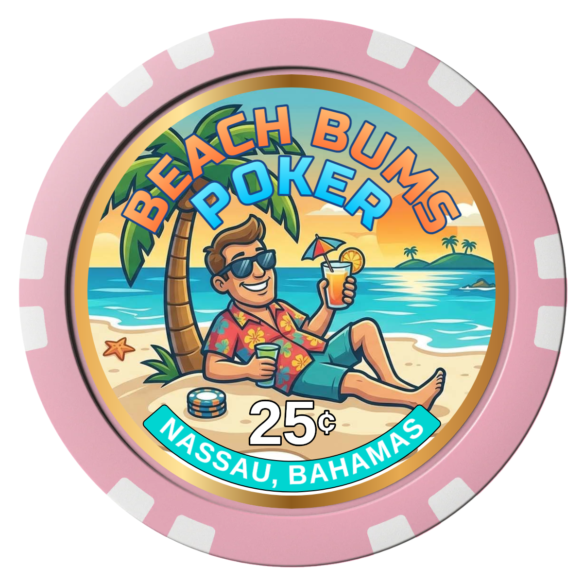 Sandy's Casino Composite Poker Chips - Pink / Double Stripe - Front