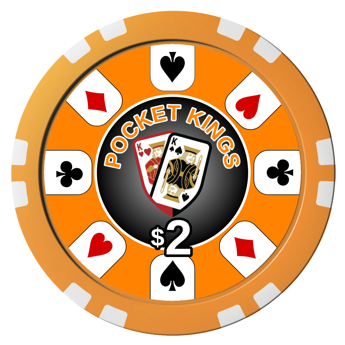 Pocket Kings Composite Poker Chips - Orange / Double Stripe - Front