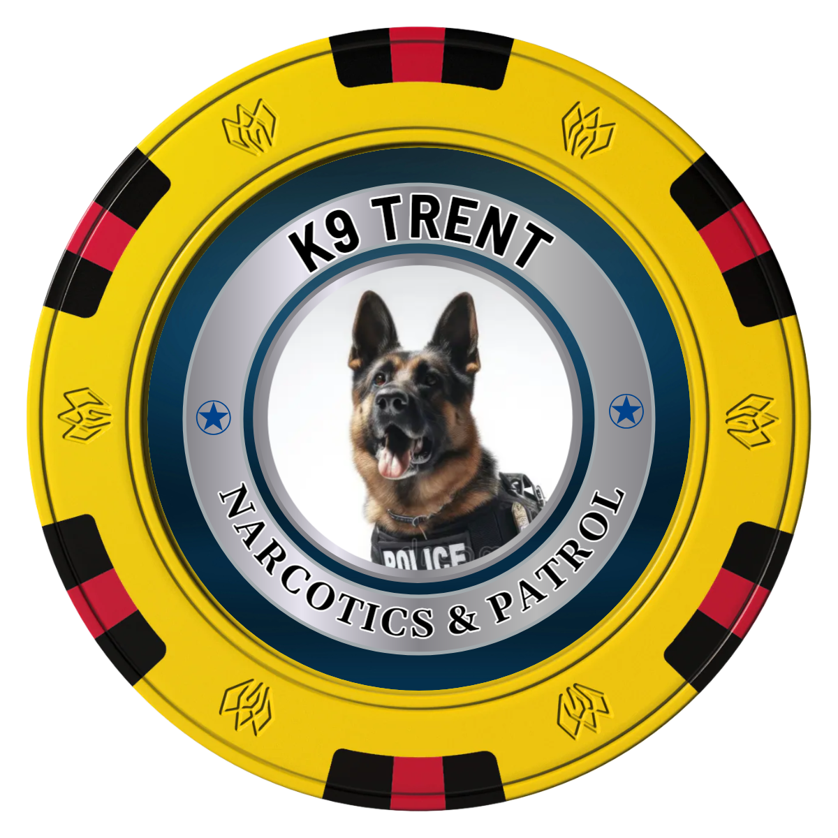 K-9 Trent Clay Poker Chips - Yellow / 6 Spot Gem / 43mm - Front