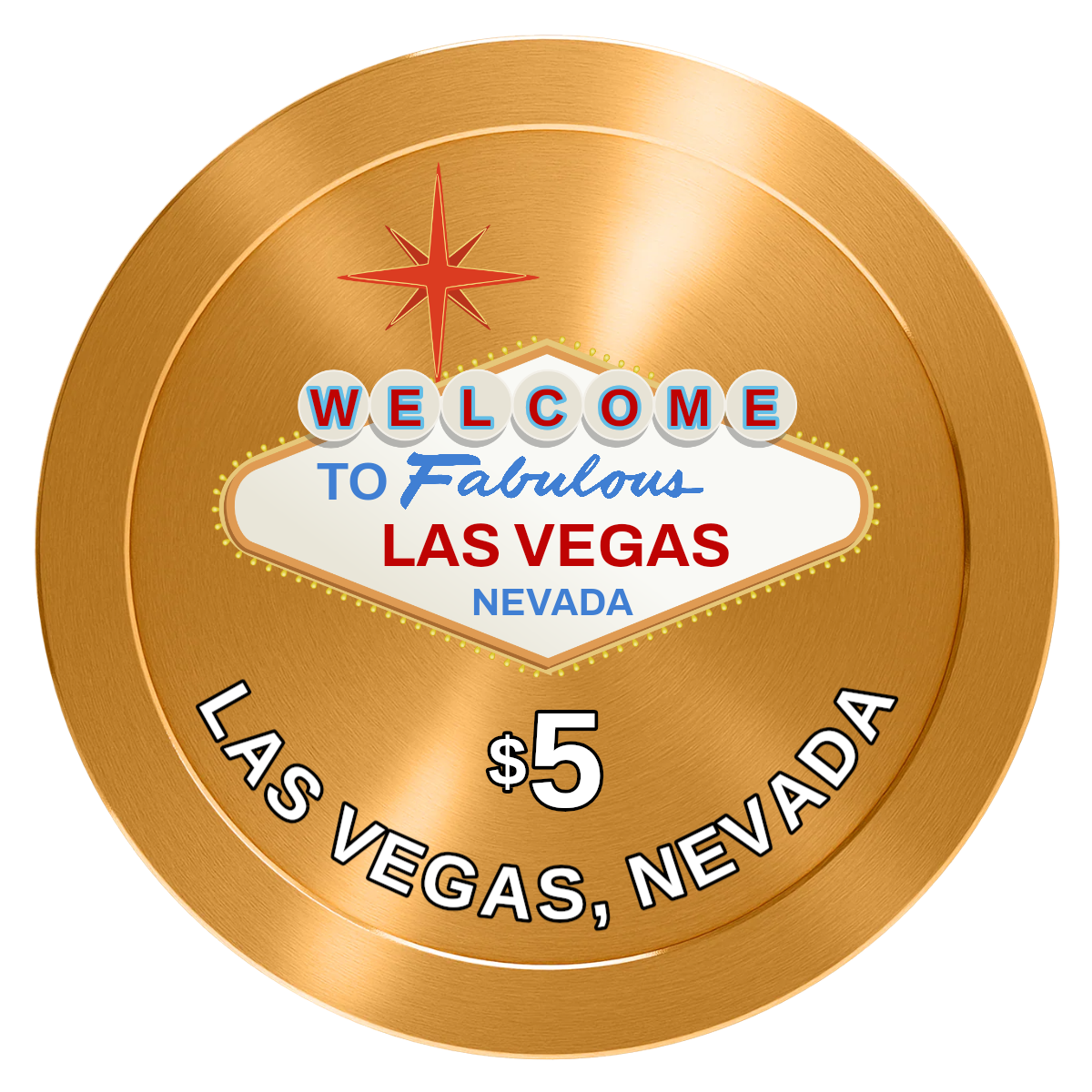Vegas Sign Aluminum Poker Chips - Gold - Front