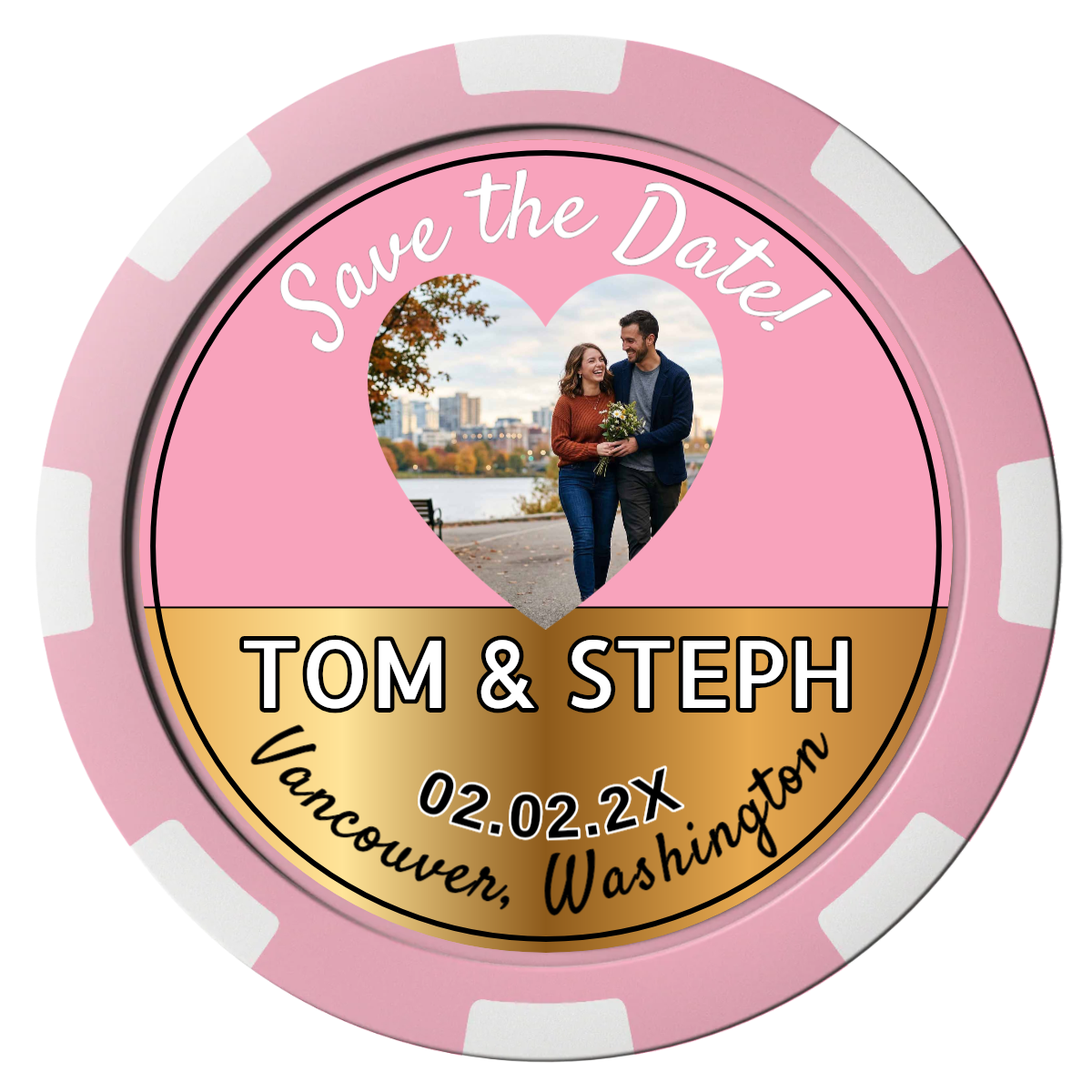 Save the Date Hearts Composite Poker Chips - Pink / 8 Spot - Front