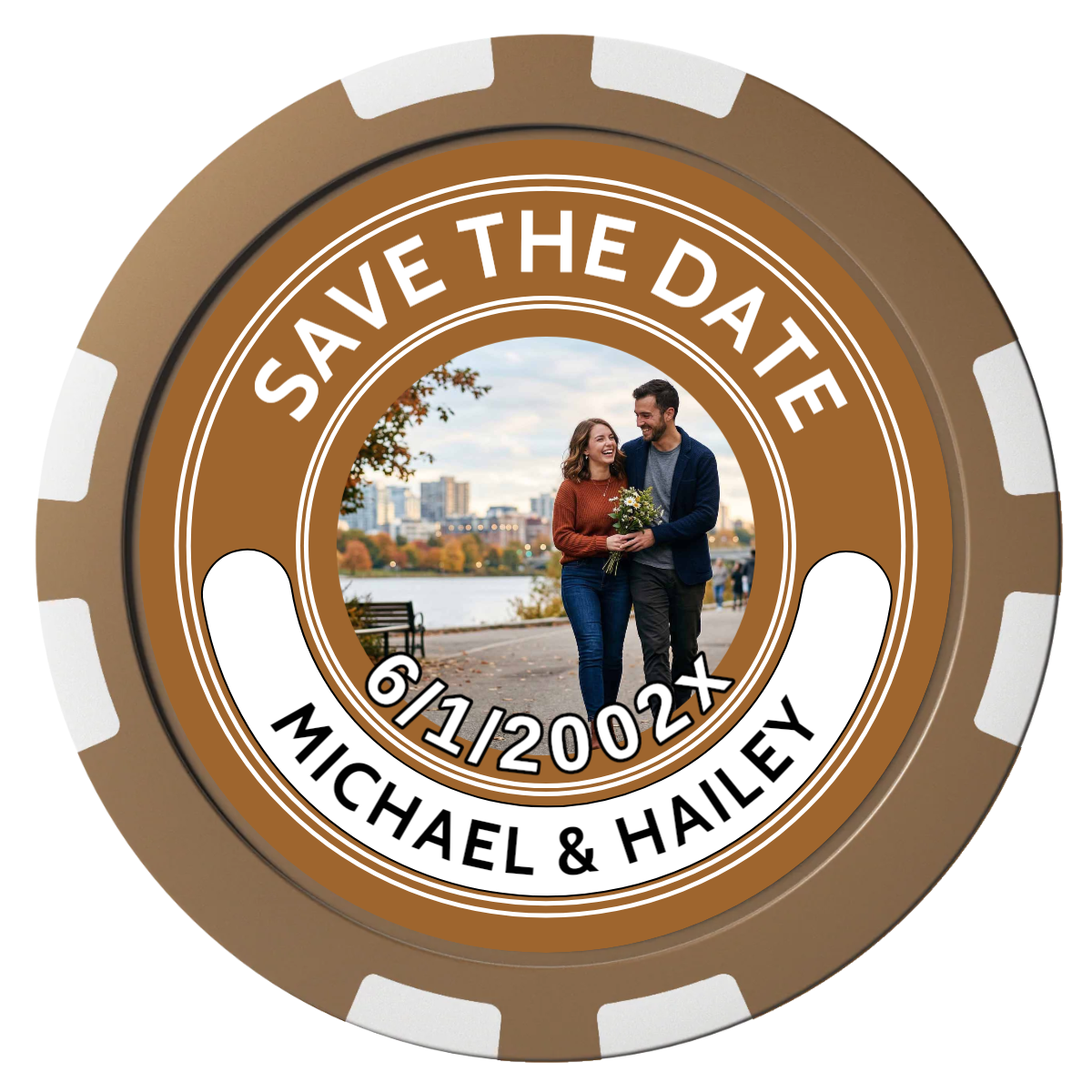 Save the Date Photo QR Code Composite Poker Chips - Brown / 8 Stripe - Front