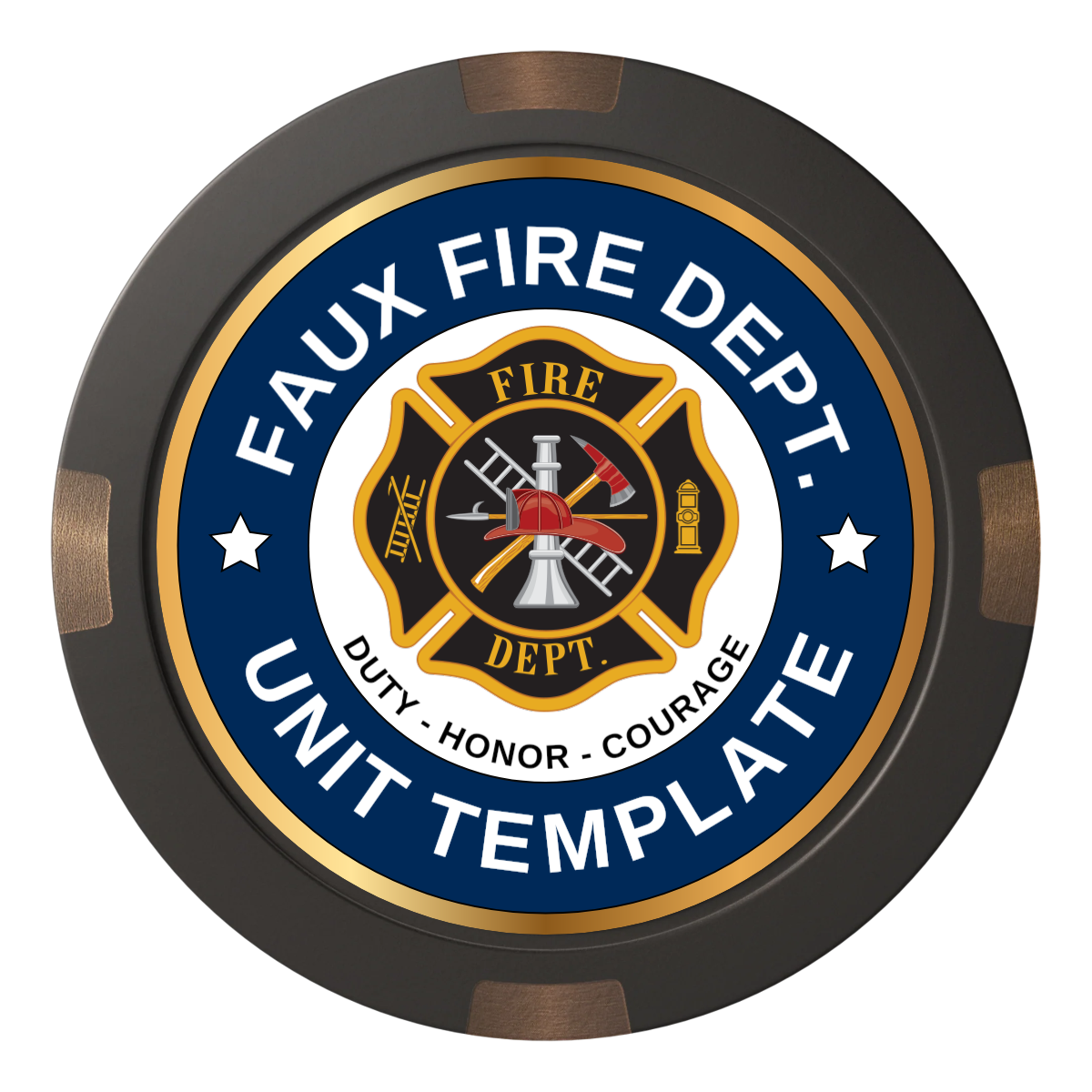 Faux Fire Dept. #01 Composite & Metal Hybrid Poker Chips - Black - Front