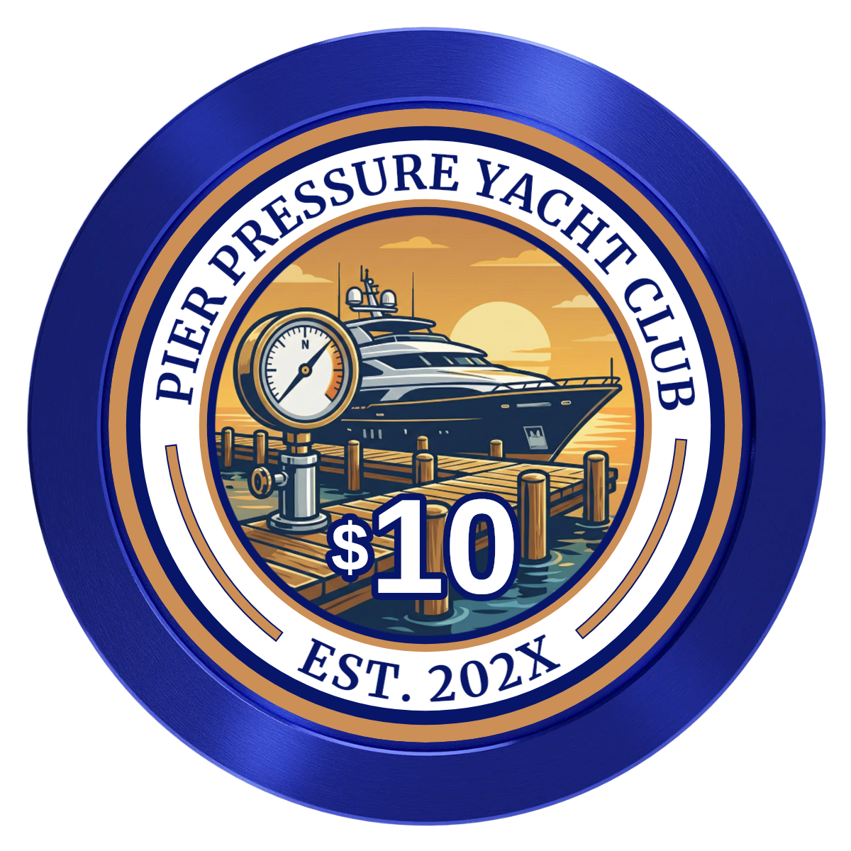 Anchor Down Card Room Aluminum Poker Chips - Blue - Front