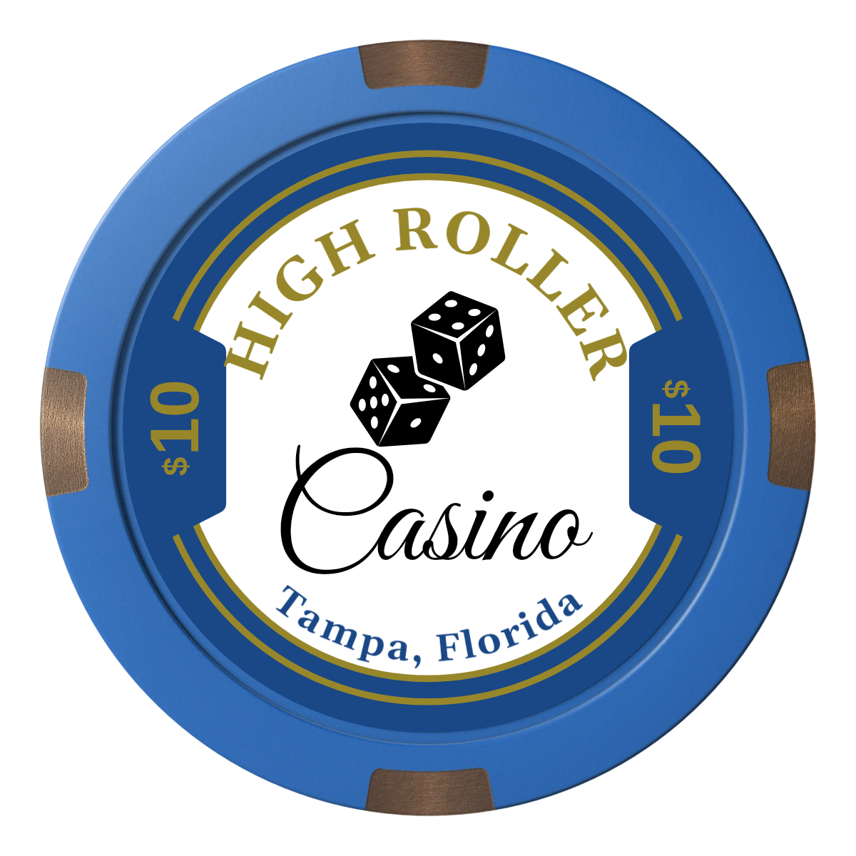 High Roller Casino Composite & Metal Hybrid Poker Chips - Blue - Front