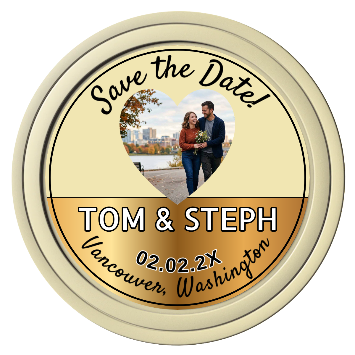 Save the Date Hearts Composite Poker Chips - Ivory / Solid - Front