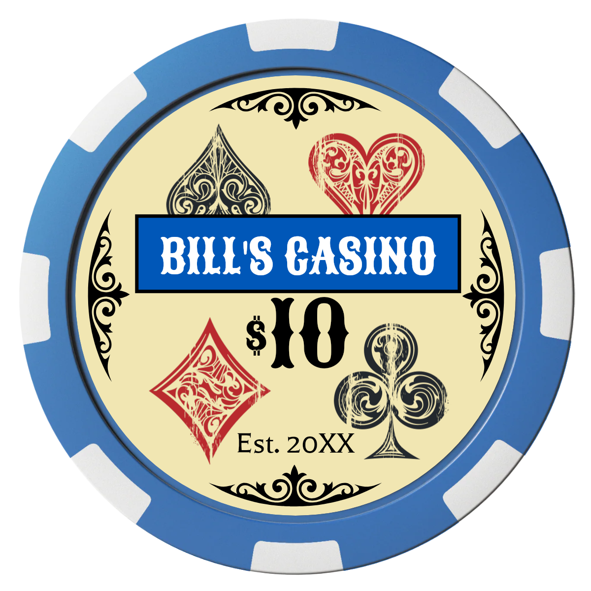 Vintage Four Suits Magnetic Composite Poker Chips - Blue / 8 Spot - Front