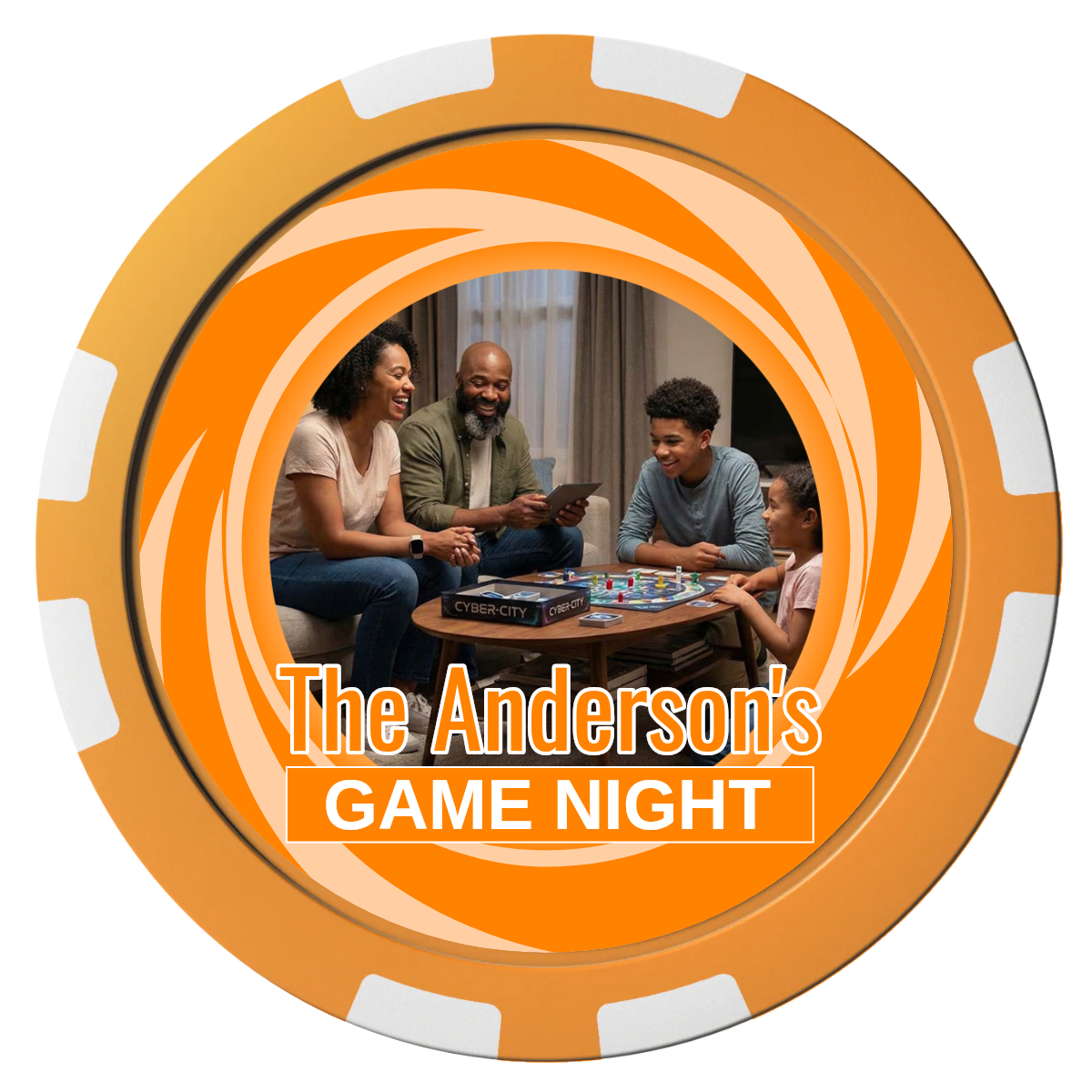 Anderson's Game Night Composite Poker Chips - Orange / 8 Stripe - Front
