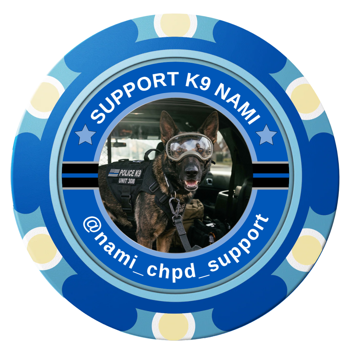 Police Department K9 #02 Clay Poker Chips - Blue / Monte Carlo / 40mm - Front
