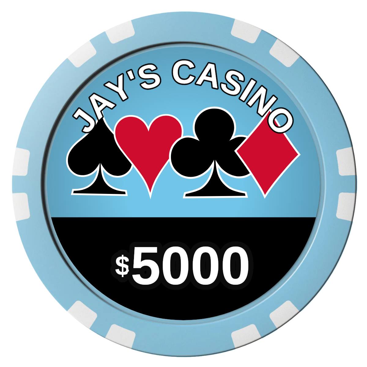 Jay's Casino Composite Poker Chips - Light Blue / Double Stripe - Front