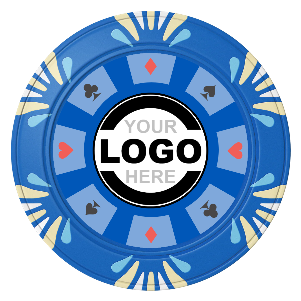 Suit 8 Your Logo Clay Poker Chips - Blue / Macau / 40mm - Front