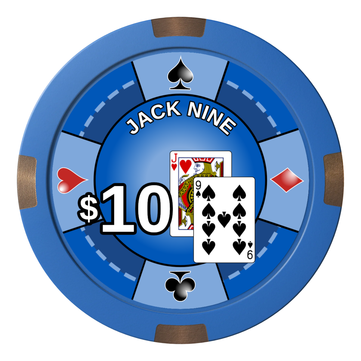 Jack Nine Card Room Composite & Metal Hybrid Poker Chips - Blue - Front