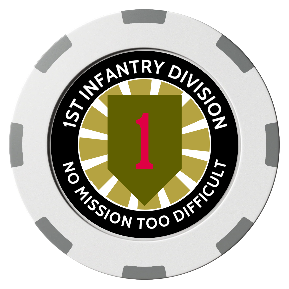 1st Infantry Division Clay Poker Chips - White / 8 Spot (2 Tone) / 40mm - Front
