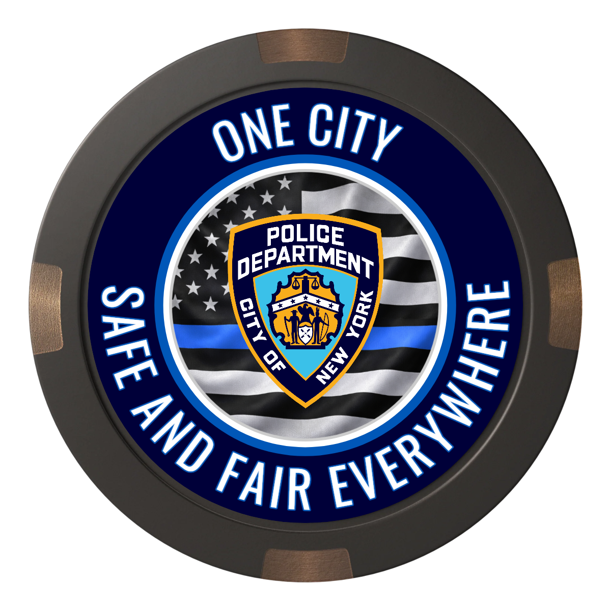 NYPD Safe and Fair Composite & Metal Hybrid Poker Chips - Black - Back