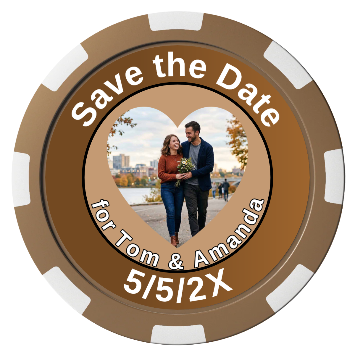 Save the Date #01 Composite Poker Chips - Brown / 8 Spot - Front