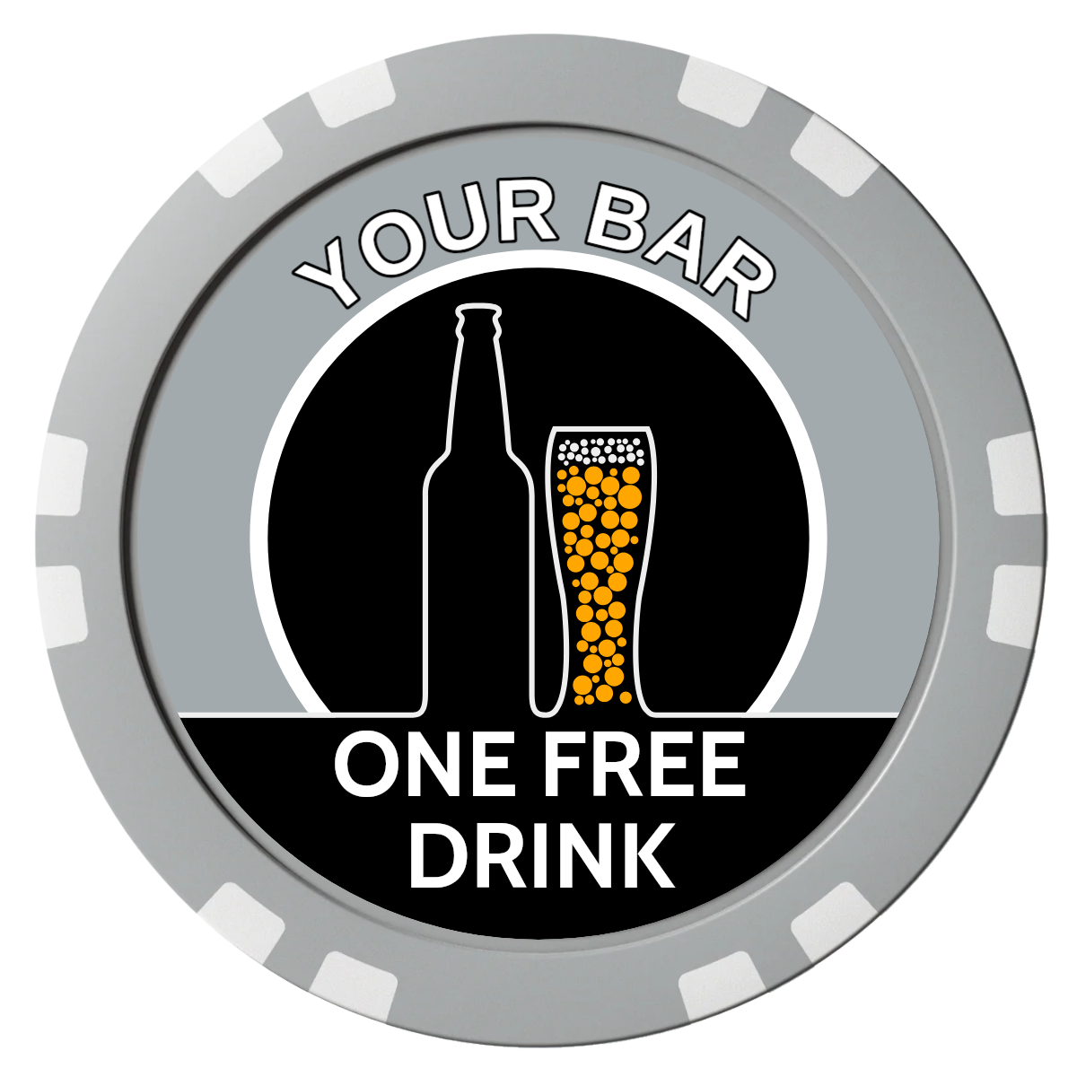 Beer and Glass Composite Poker Chips - Gray / Double Stripe - Front