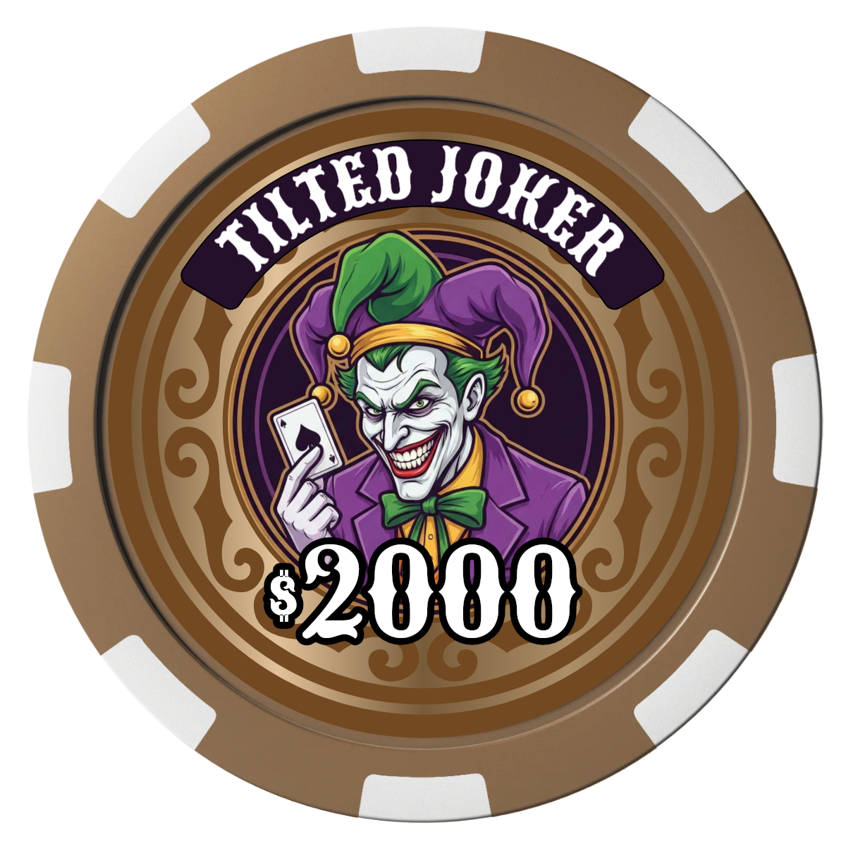 Tilted Joker Composite Poker Chips - Brown / 8 Spot - Front