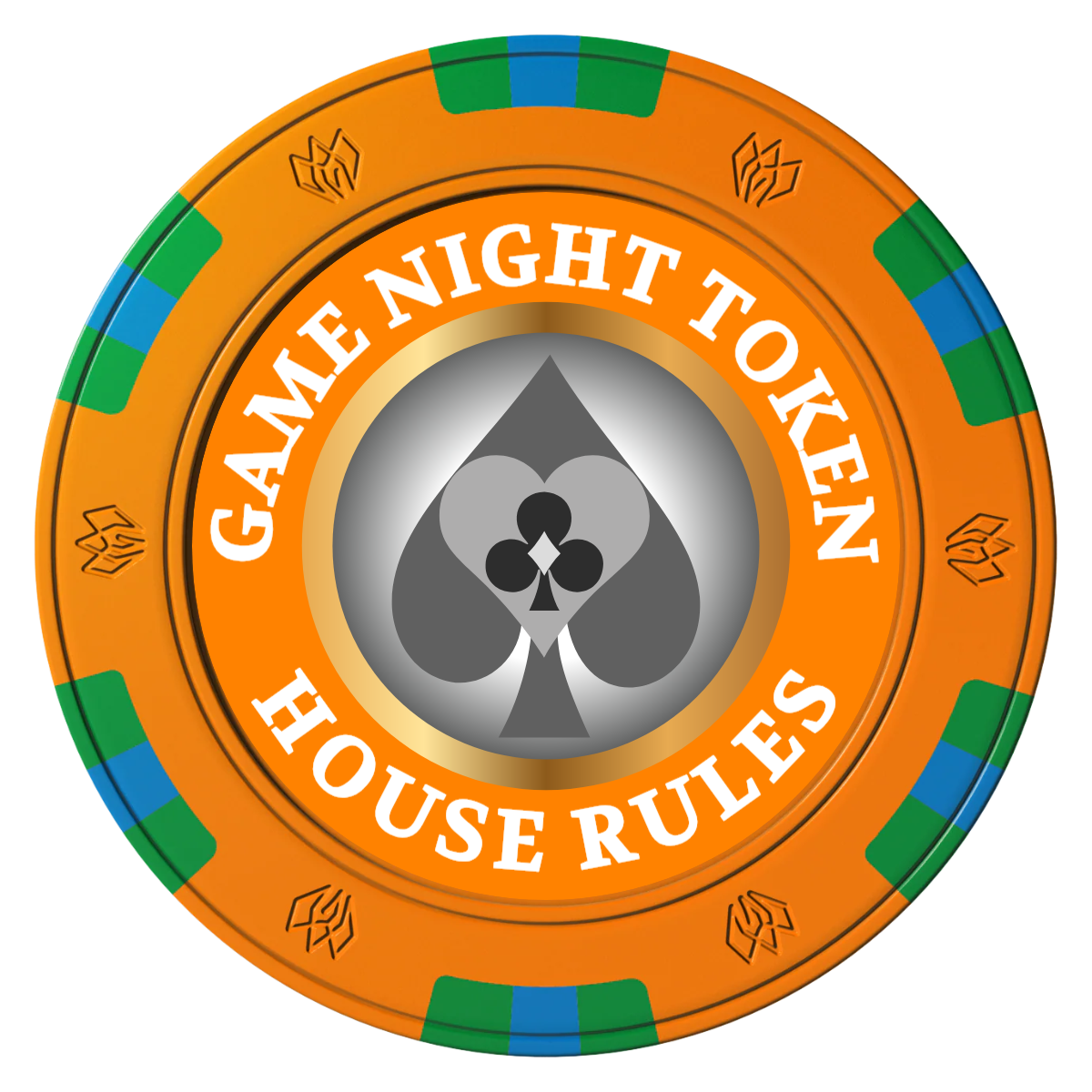 Stacked Suits Clay Poker Chips - Orange / 6 Spot Gem / 43mm - Front