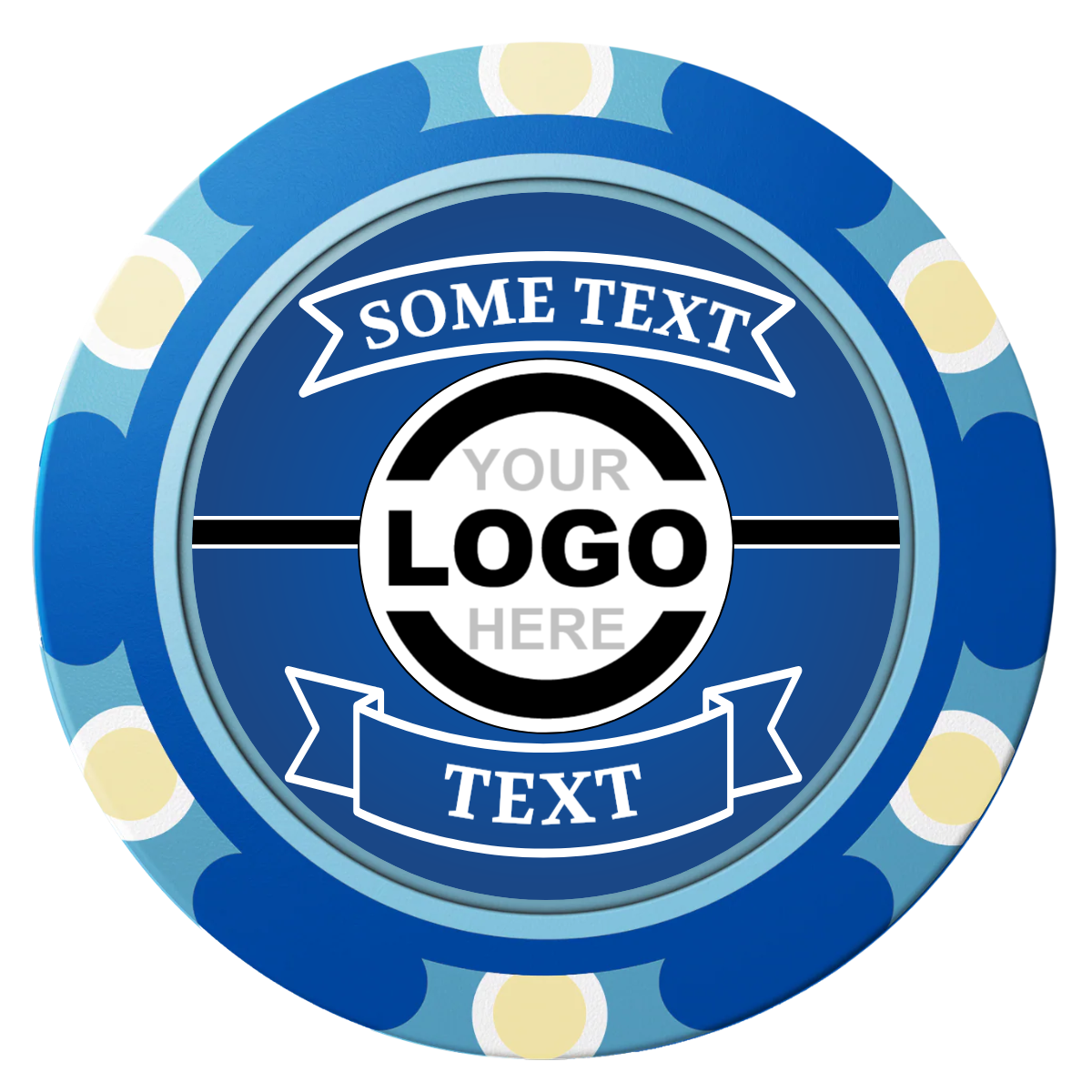 Double Banner Clay Poker Chips - Blue / Monte Carlo / 40mm - Front