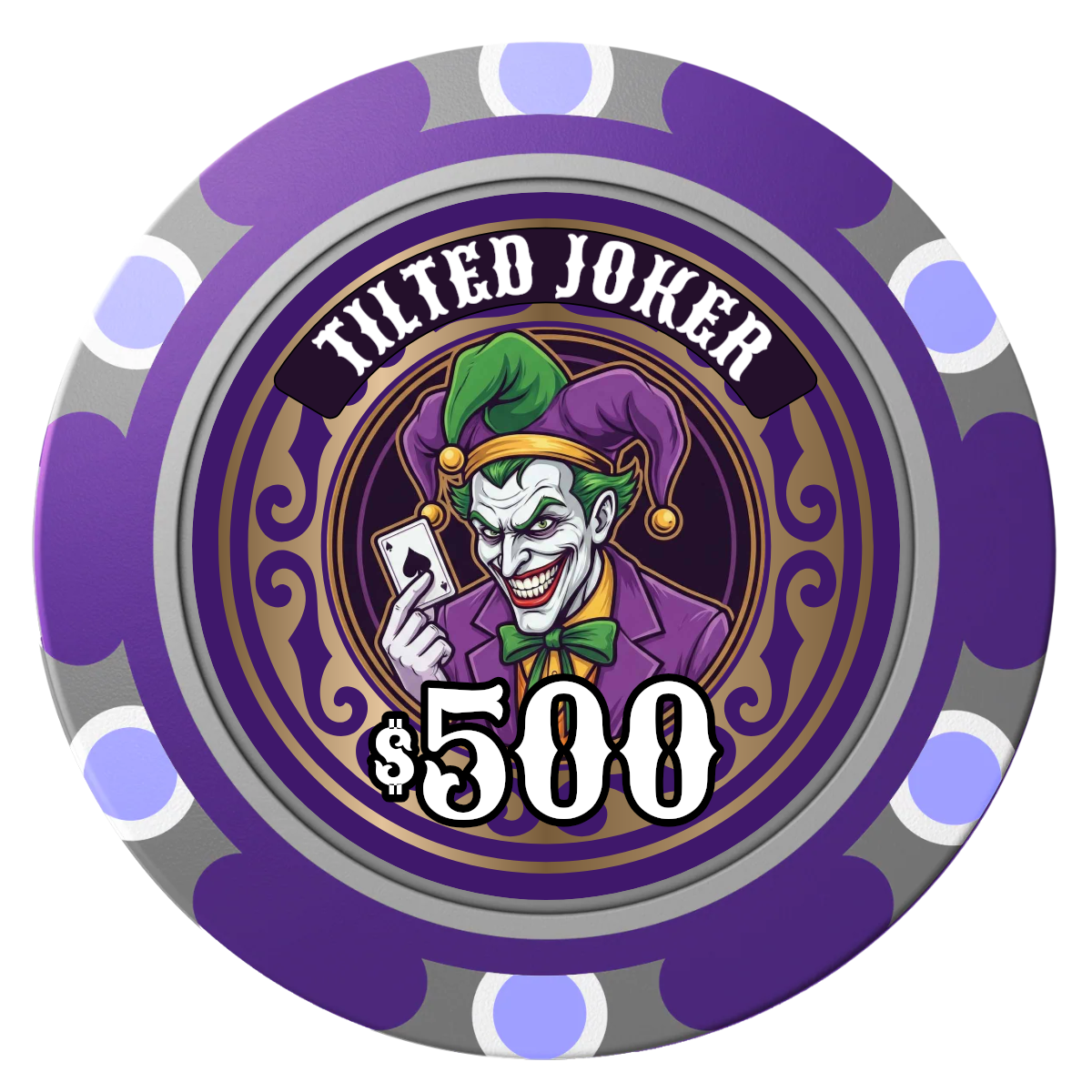 Tilted Joker Clay Poker Chips - Purple / Monte Carlo / 40mm - Front