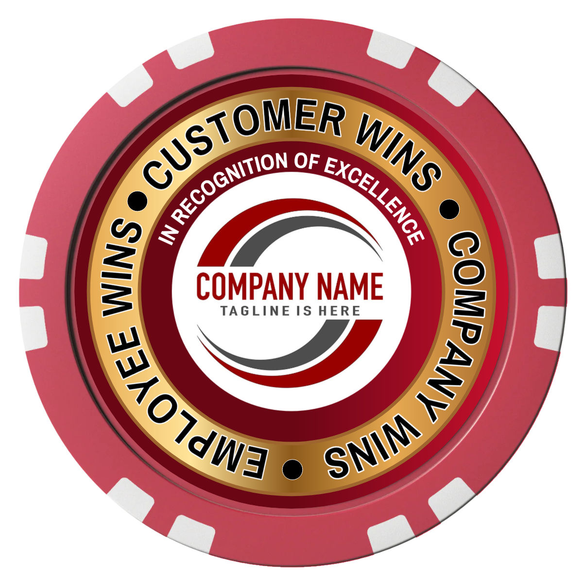 Gold Standard Composite Poker Chips - Red / Double Stripe - Front