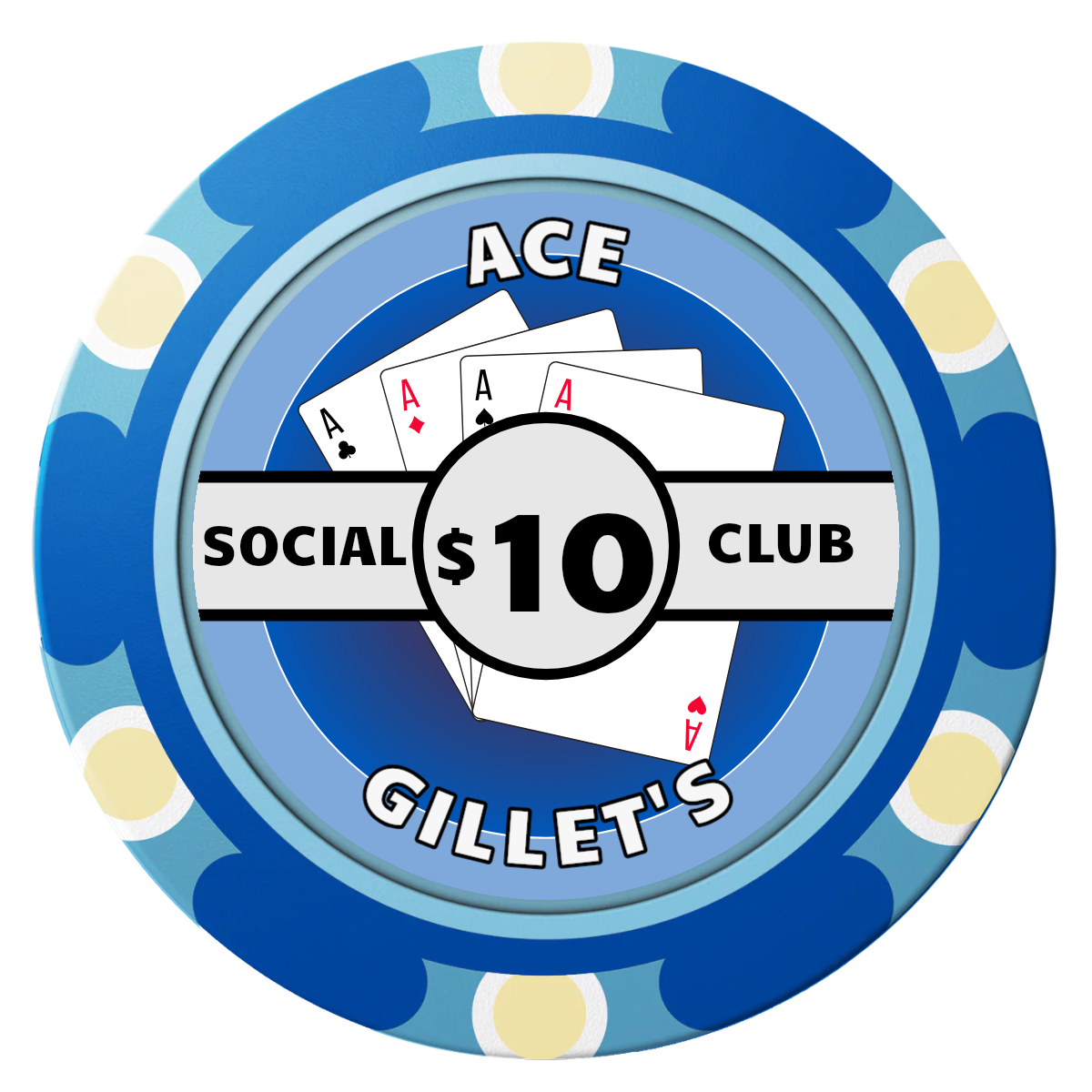 Ace Gillet's Clay Poker Chips - Blue / Monte Carlo / 40mm - Front