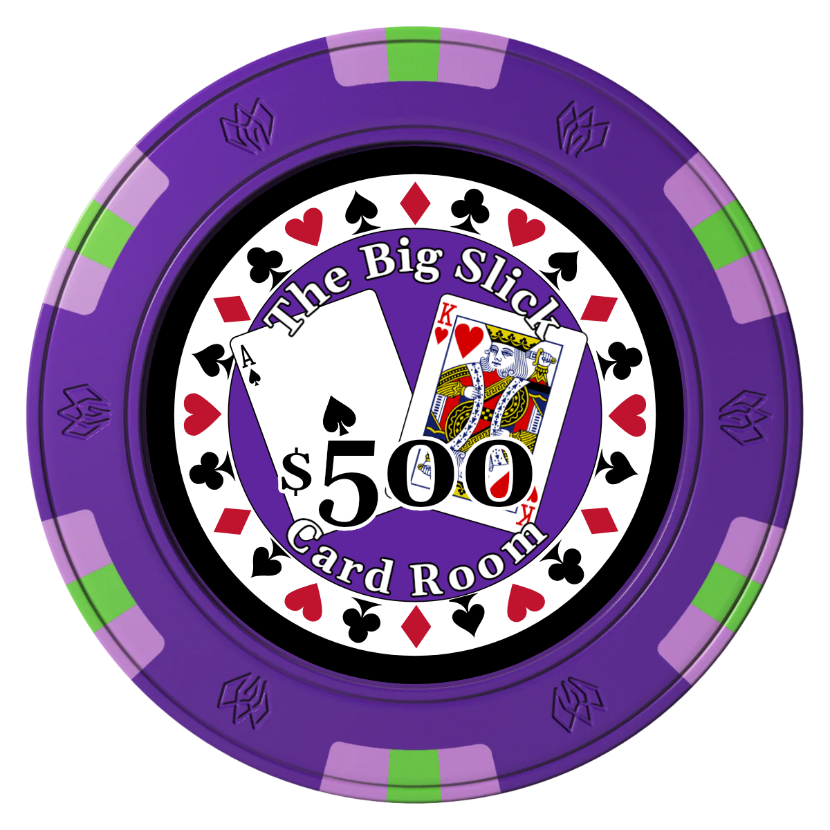 AK Big Slick Clay Poker Chips - Purple / 6 Spot Gem / 40mm - Front