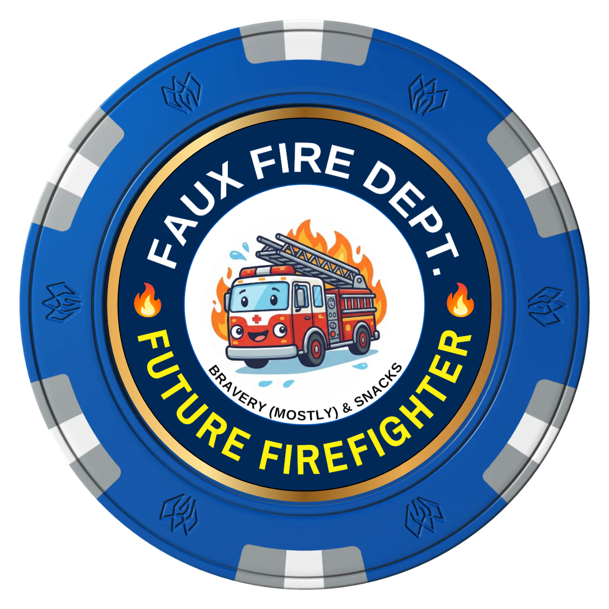 Future Firefighter Clay Poker Chips - Blue / 6 Spot Gem / 40mm - Back
