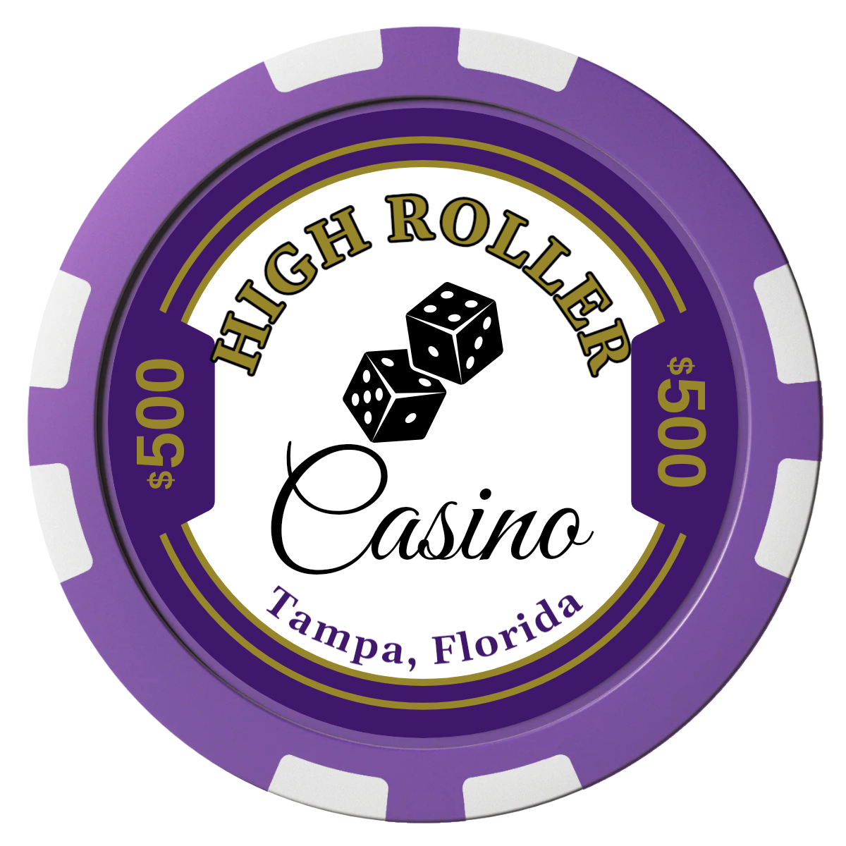 High Roller Casino Composite Poker Chips - Purple / 8 Stripe - Front
