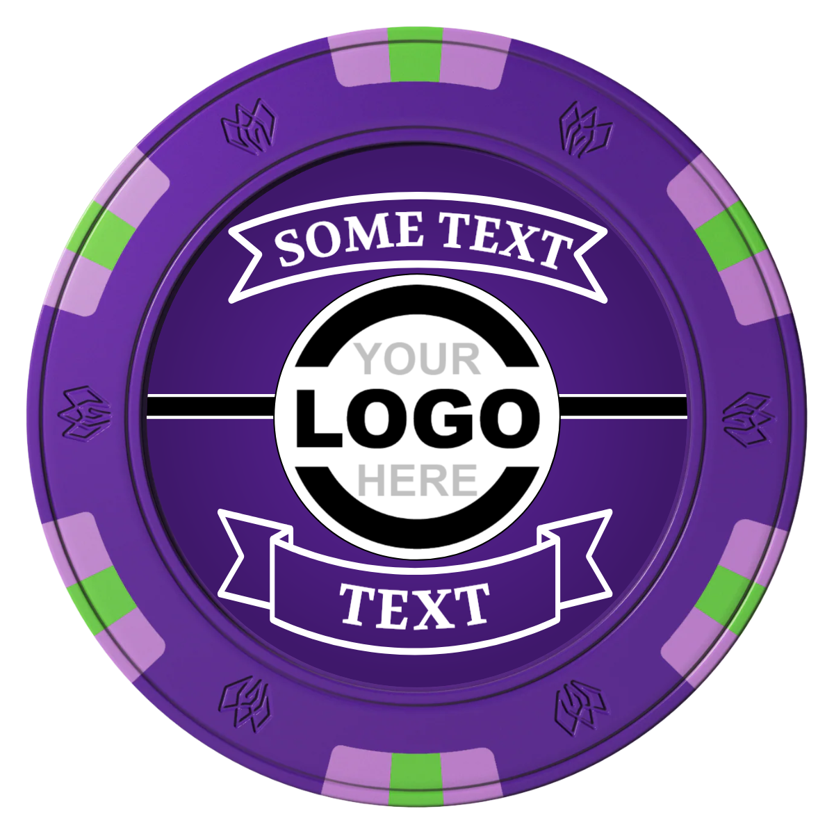 Double Banner Clay Poker Chips - Purple / 6 Spot Gem / 40mm - Front