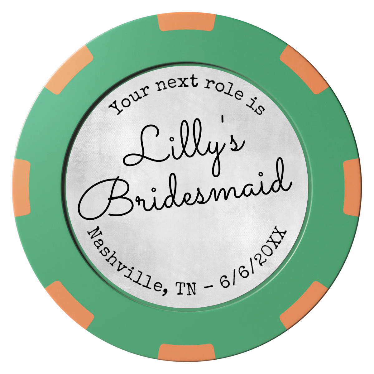 Be My Bridesmaid Simple Clay Poker Chips - Green / 8 Spot (2 Tone) / 40mm - Front