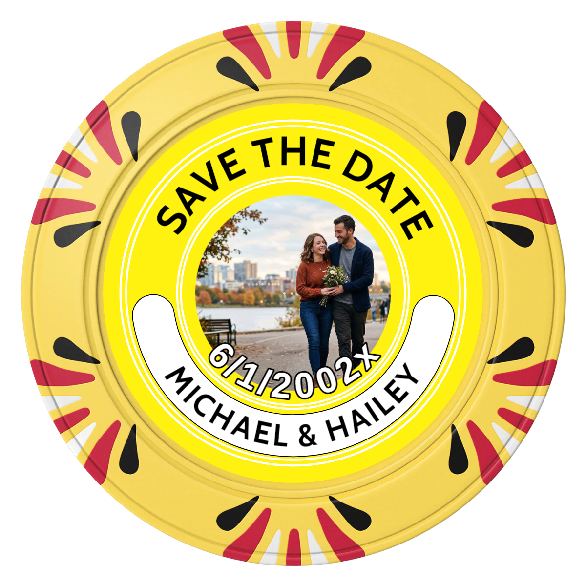 Save the Date Photo QR Code Clay Poker Chips - Yellow / Macau / 40mm - Front