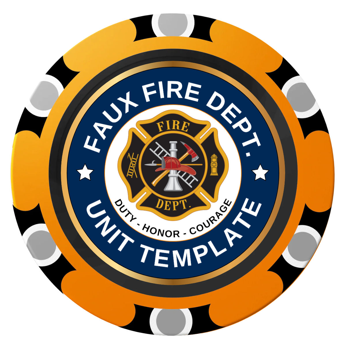 Faux Fire Dept. #01 Clay Poker Chips - Orange / Monte Carlo / 40mm - Front