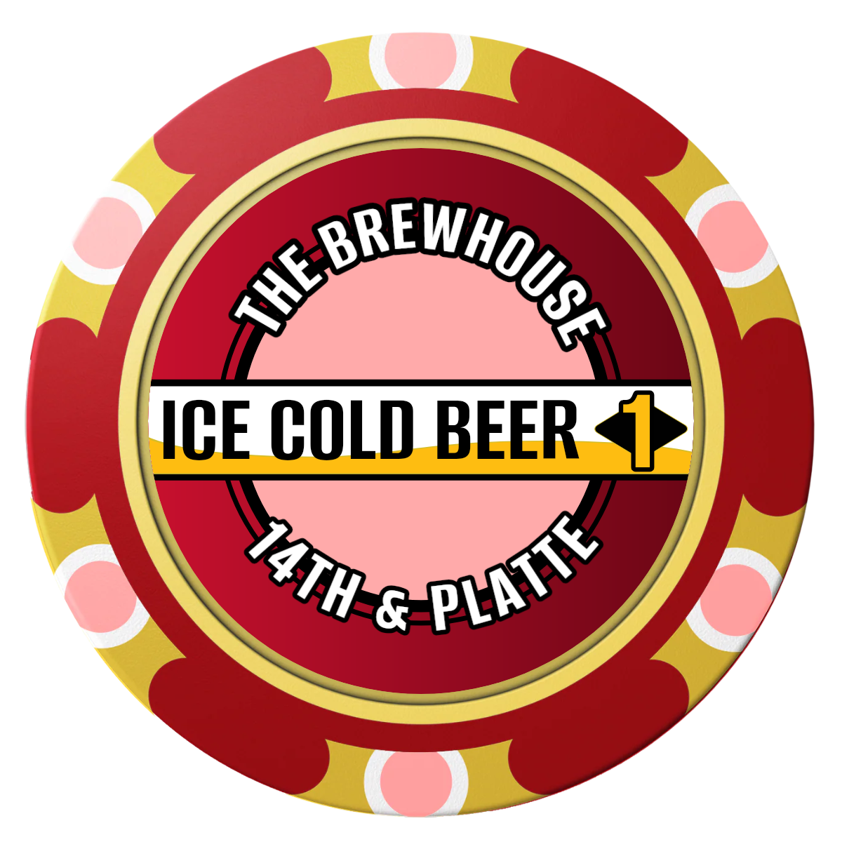 Ice Cold Beer Drink Token Clay Poker Chips - Red / Monte Carlo / 40mm - Front