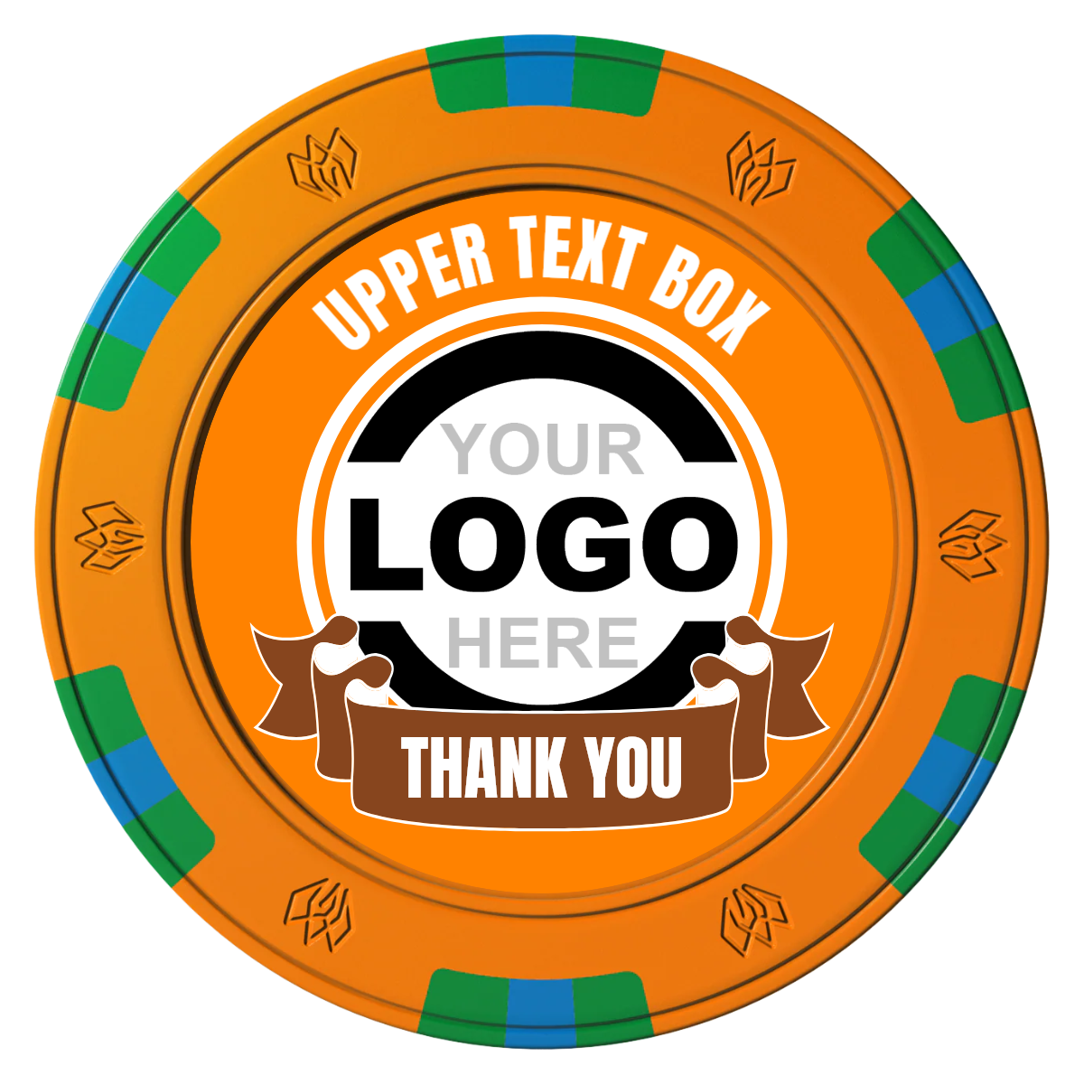 Lower Banner Clay Poker Chips - Orange / 6 Spot Gem / 40mm - Front
